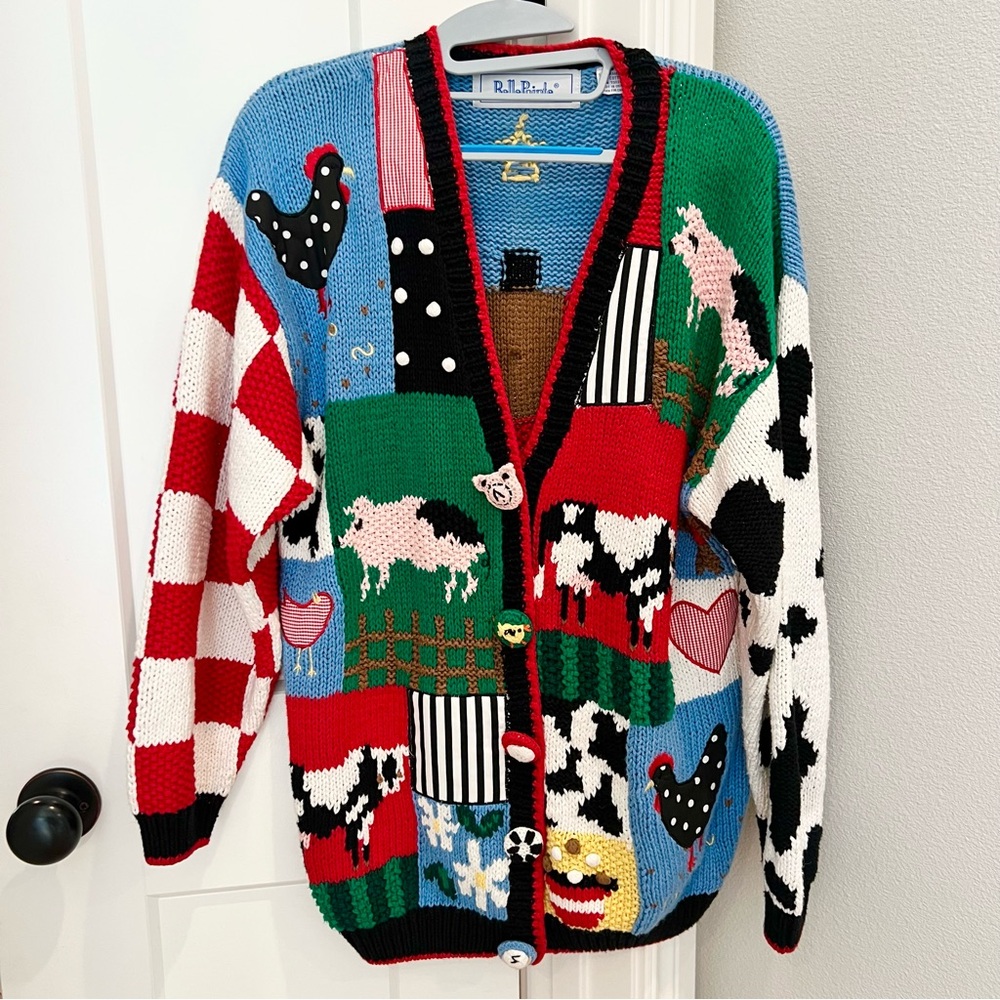 Belle Pointe Vintage 90s Farm Cardigan Sweater Fall House Farmer’s Market Animal